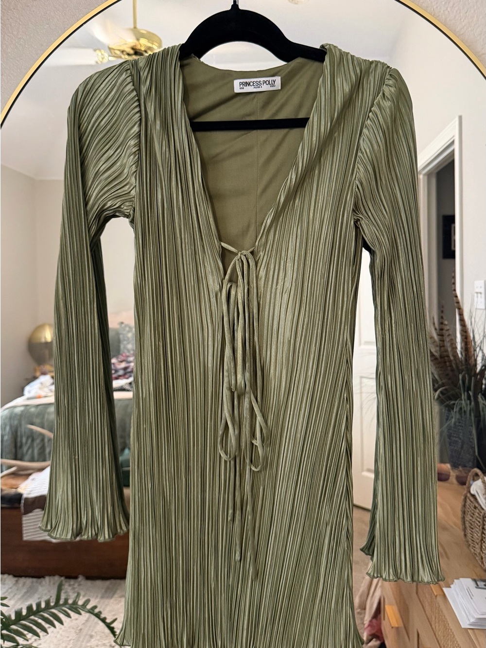 Princess Polly Olive Pleated Tie-Front Dress